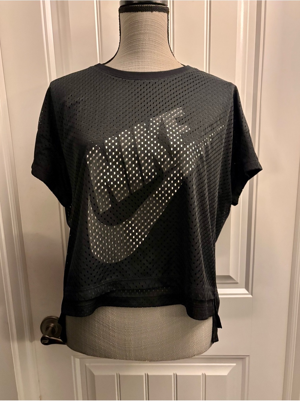 Nike Black Mesh Short Sleeve Cropped Tee